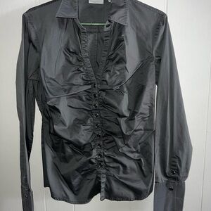 New York & Company Gray Ruched Long Sleeve Blouse